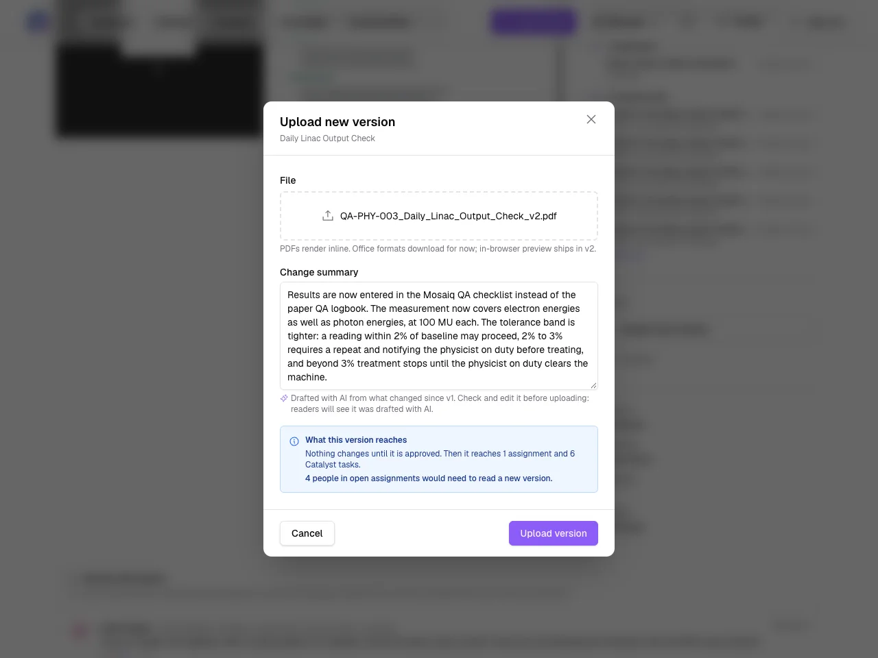 Draft with AI fills the change summary