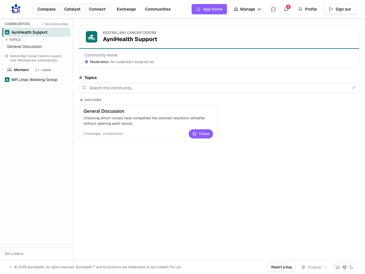 Your organisation's AyniHealth Support chat