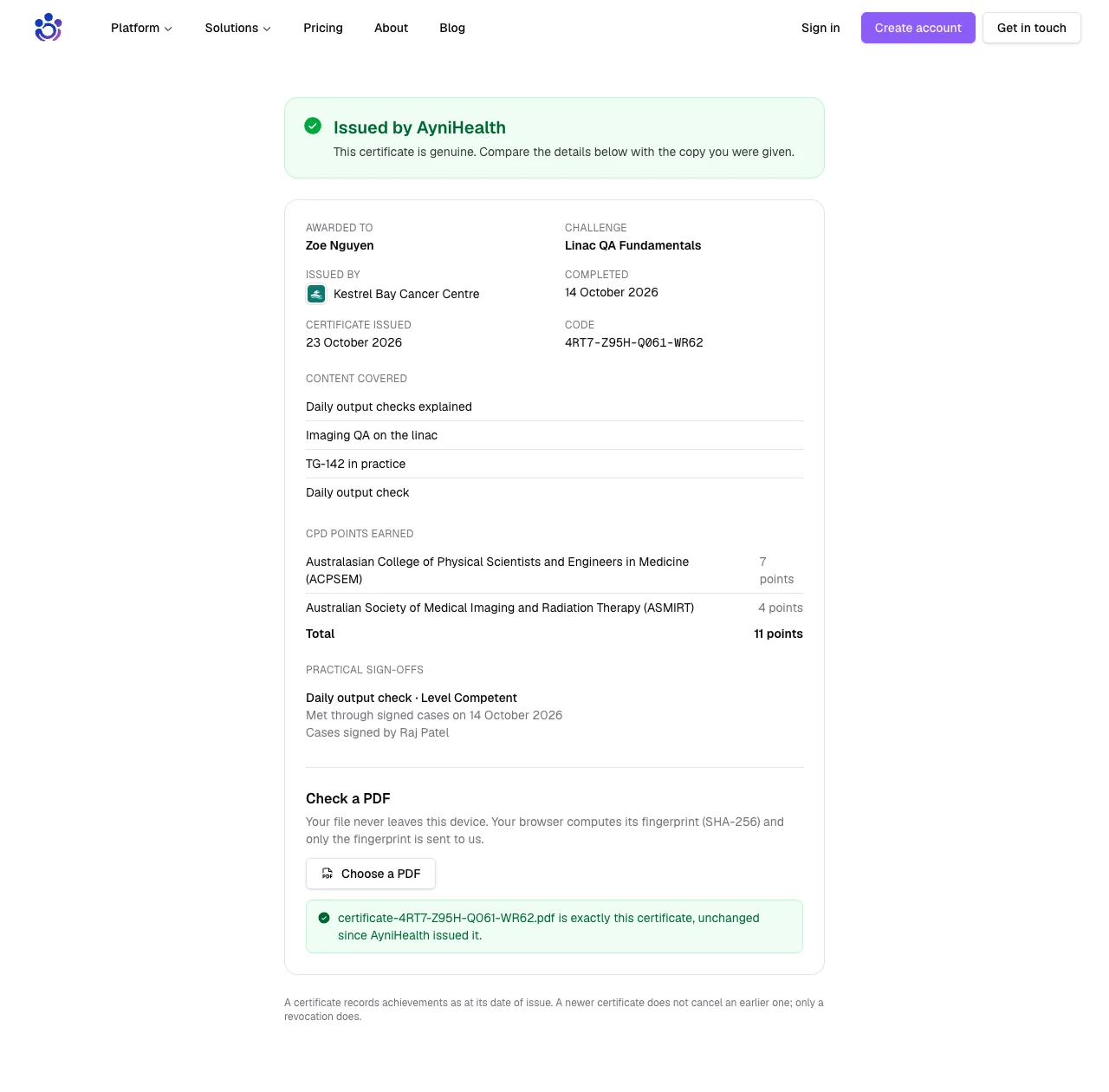 A verified certificate, confirmed byte for byte by its SHA-256 fingerprint